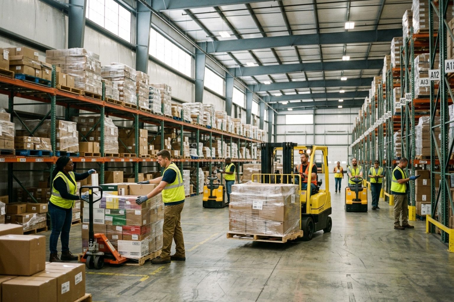 Indiana 3PL fulfillment solutions warehouse interior with bright industrial lighting and active workers - Indiana 3PL